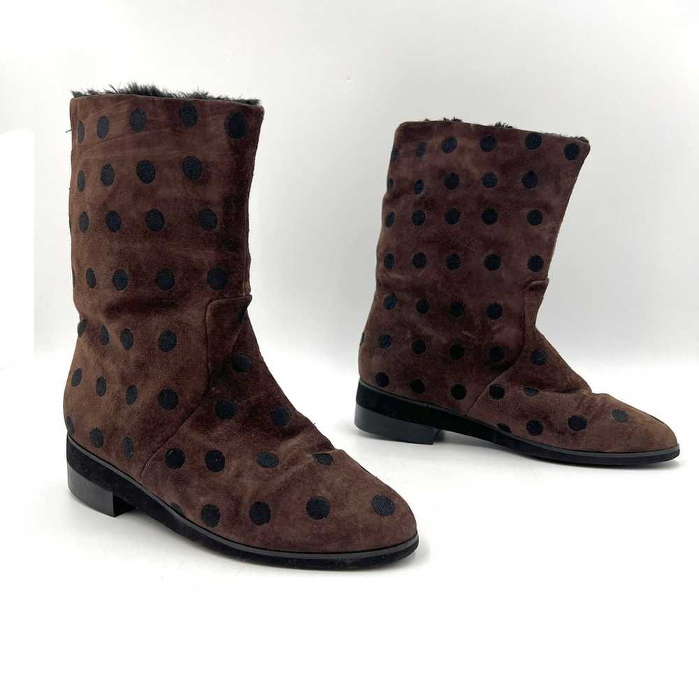 Vintage Perry Ellis Suede Polka Dot Boots Chocola… - image 1