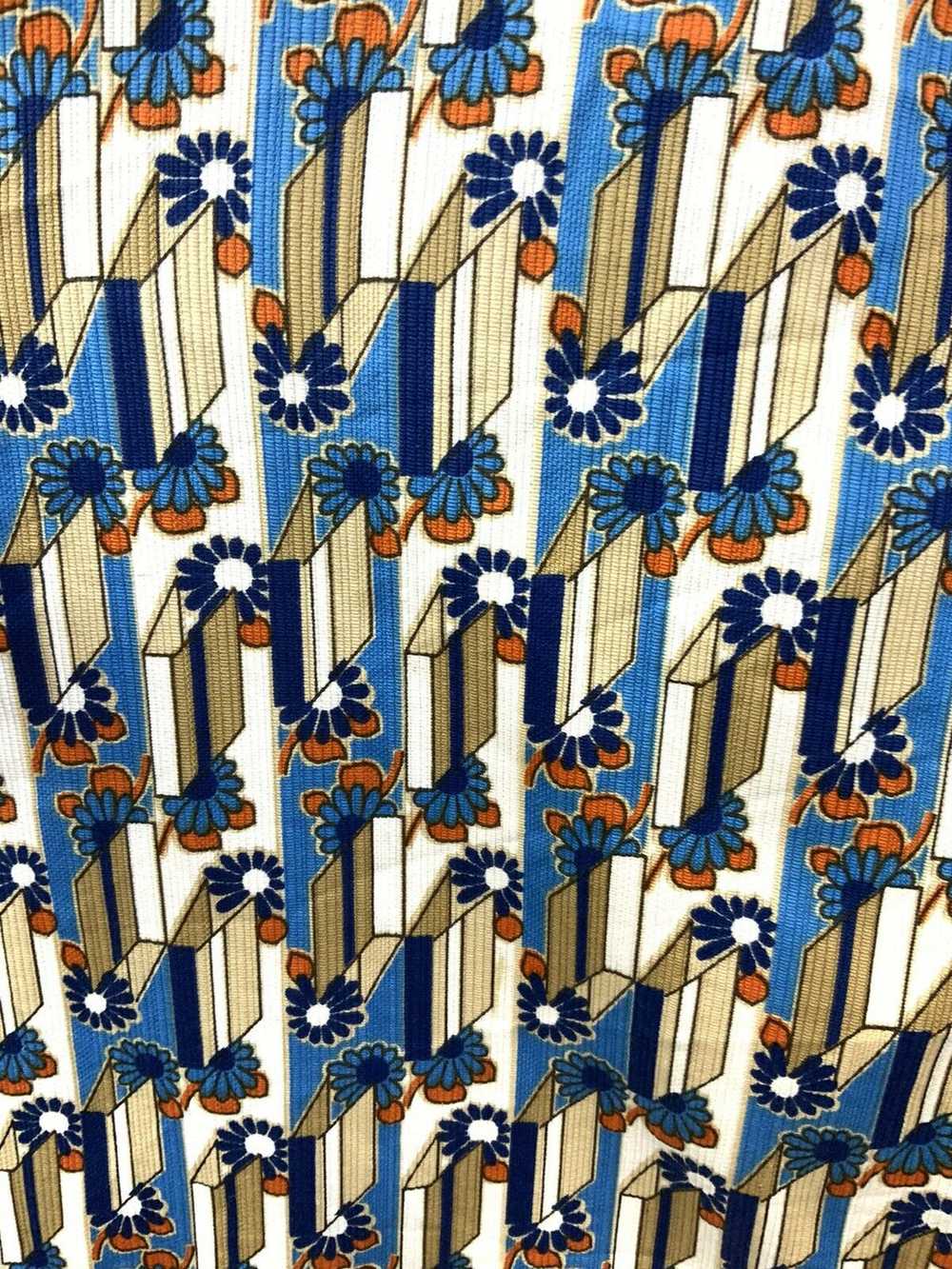 VINTAGE 60s 70s BLUE WHITE ORANGE GEOMETRIC DAISY… - image 6