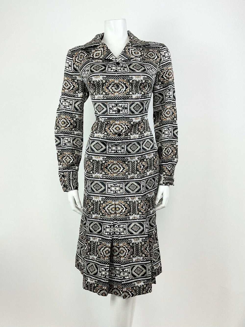 VTG 60s 70s BLACK BROWN WHITE PSYCHEDELIC TILED B… - image 2