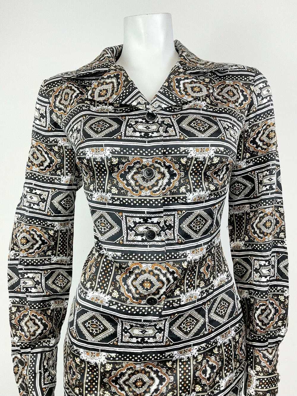 VTG 60s 70s BLACK BROWN WHITE PSYCHEDELIC TILED B… - image 3