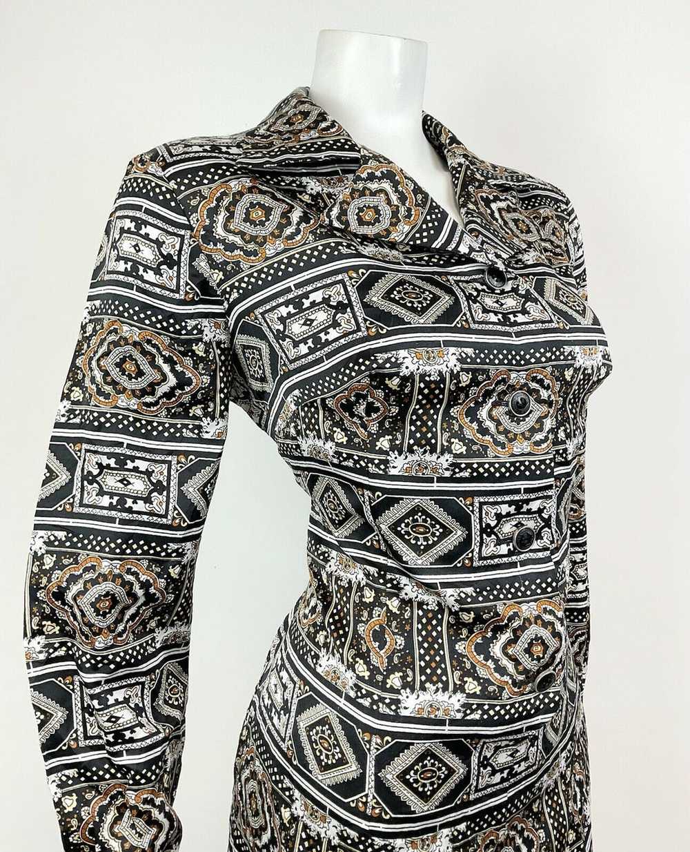 VTG 60s 70s BLACK BROWN WHITE PSYCHEDELIC TILED B… - image 4