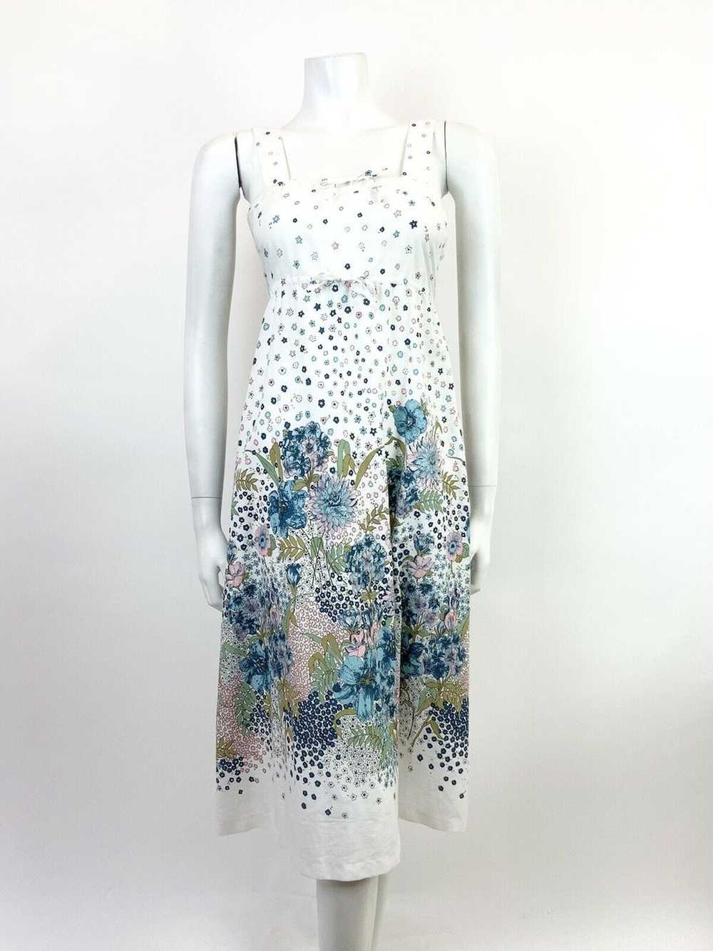 VTG 60s 70s WHITE BLUE PINK GOLD FLORAL DITSY EMP… - image 2