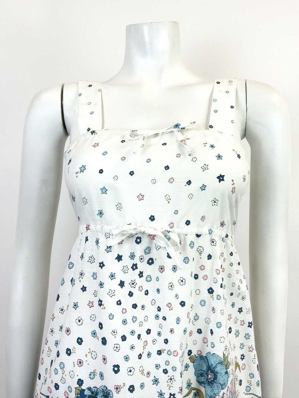 VTG 60s 70s WHITE BLUE PINK GOLD FLORAL DITSY EMP… - image 3