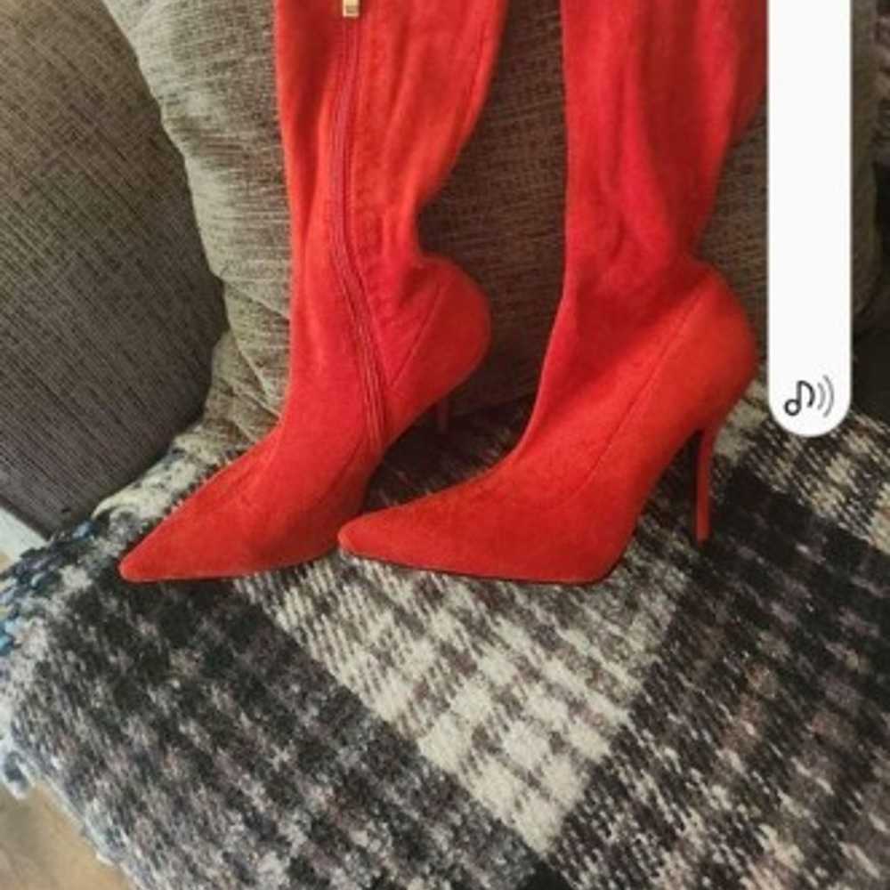 Azalea Wang Red Suede Knee High Boots 7 Like new … - image 3