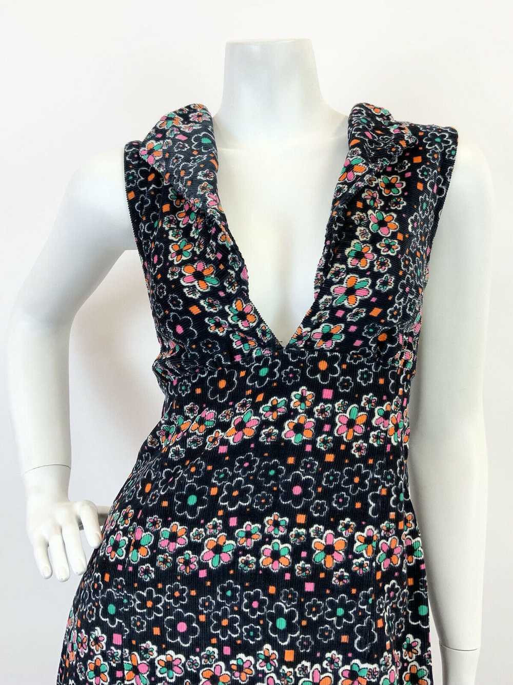 VTG 60s 70s BLACK PINK GREEN WHITE FLORAL DAISY C… - image 3