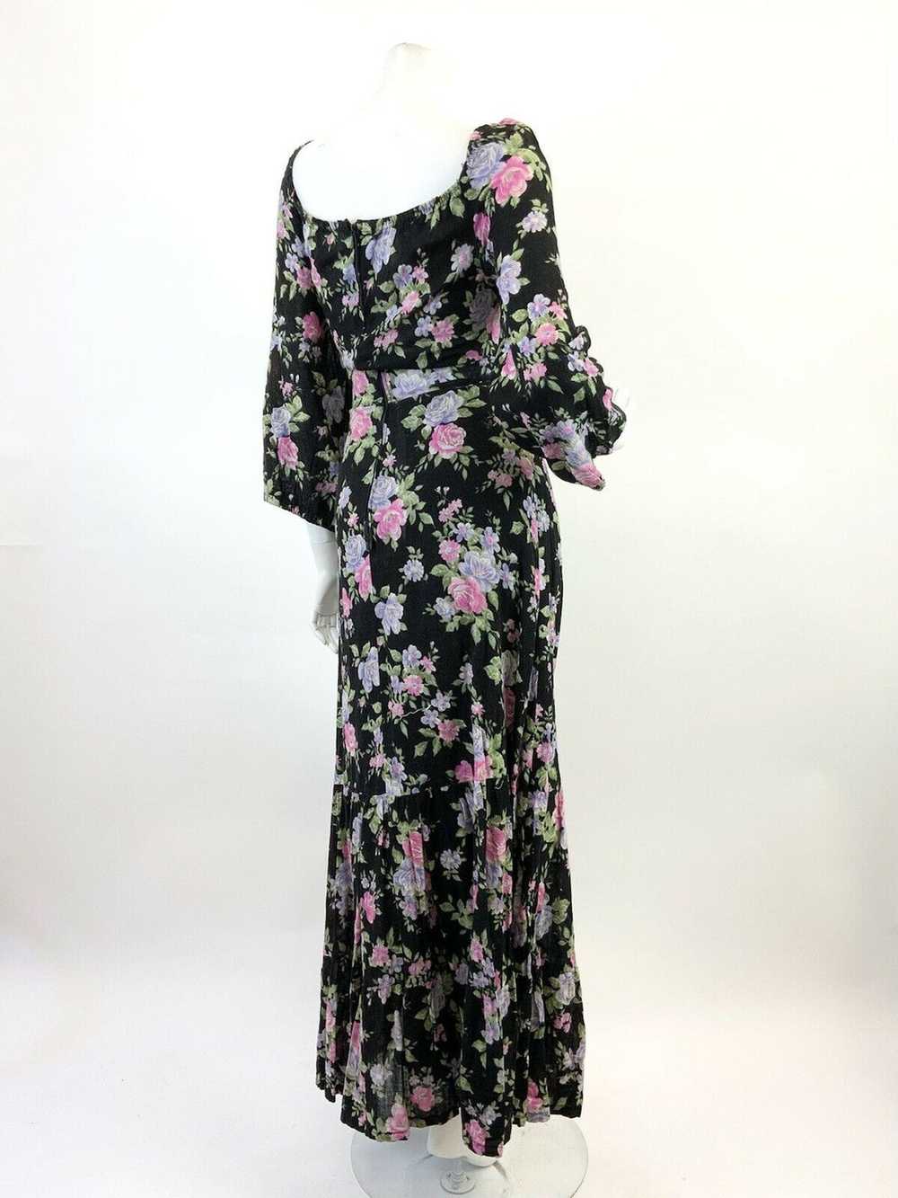 VINTAGE 60s 70s BLACK PINK PURPLE GREEN FLORAL RO… - image 6