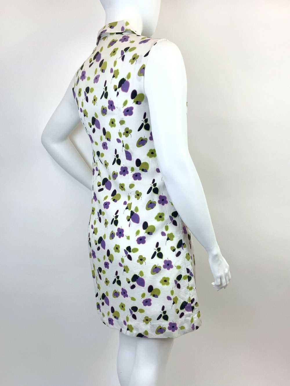 VINTAGE 60s 70s WHITE GREEN PURPLE BLACK FLORAL D… - image 7