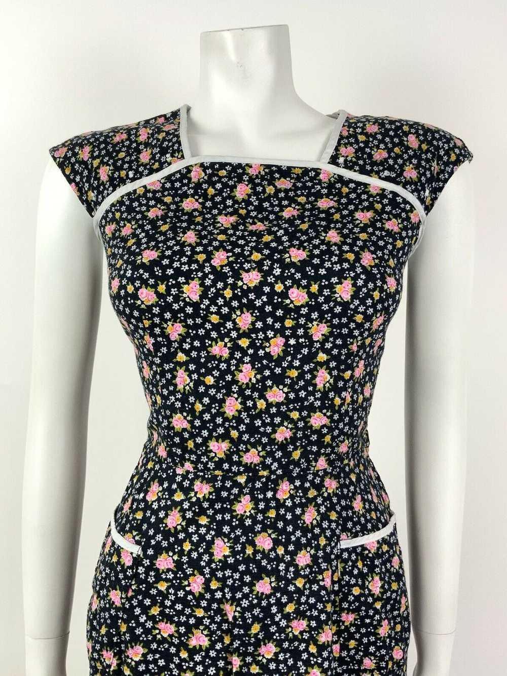 VINTAGE 60s 70s BLACK PINK WHITE DITSY FLORAL PRA… - image 3