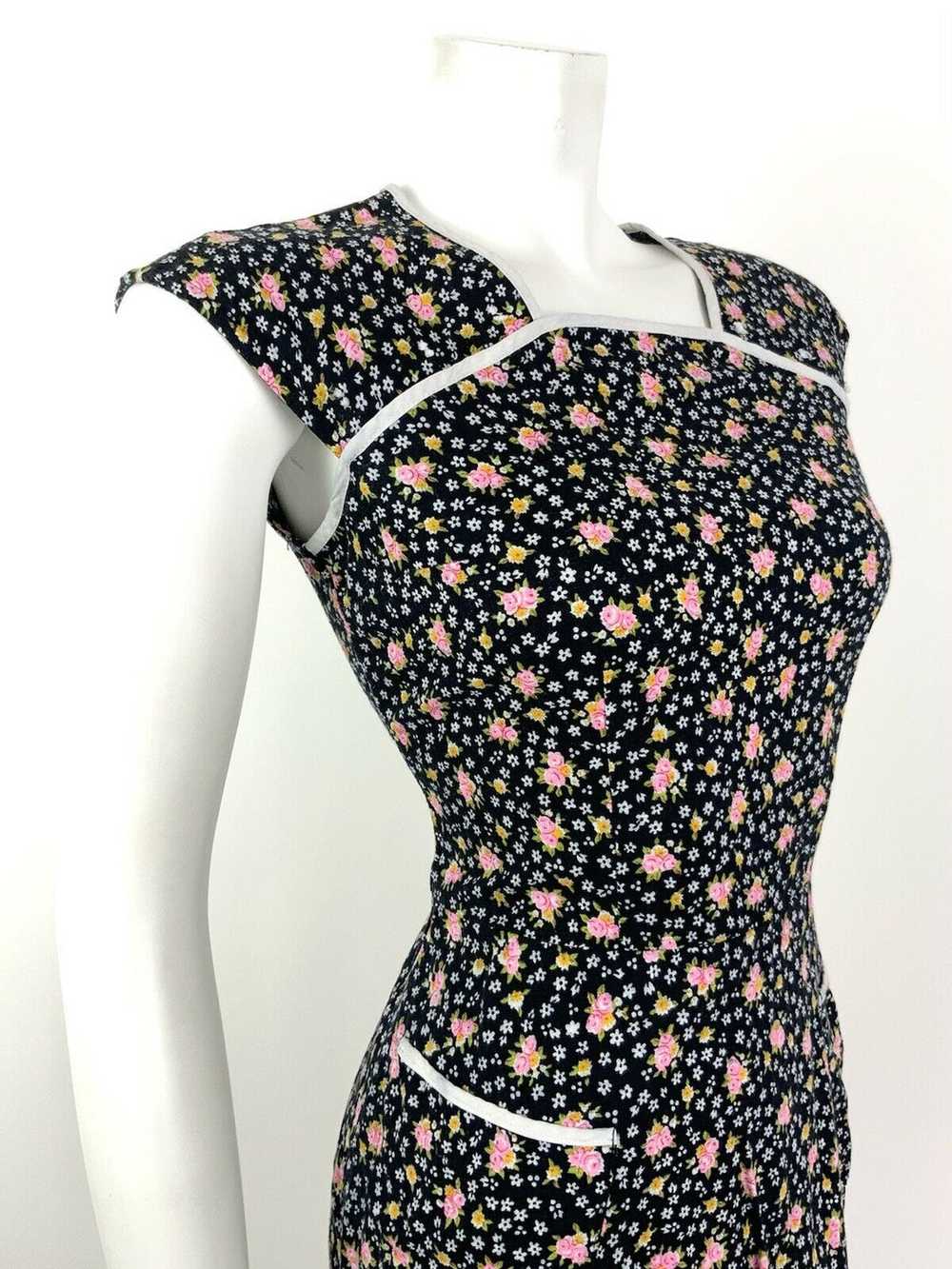 VINTAGE 60s 70s BLACK PINK WHITE DITSY FLORAL PRA… - image 5