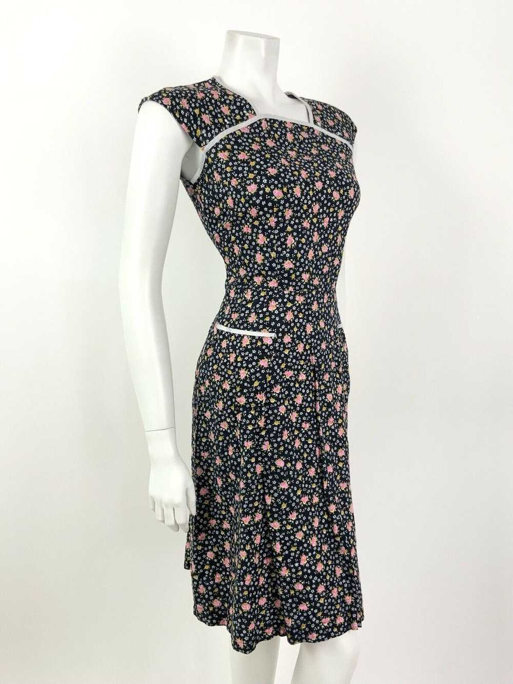 VINTAGE 60s 70s BLACK PINK WHITE DITSY FLORAL PRA… - image 6