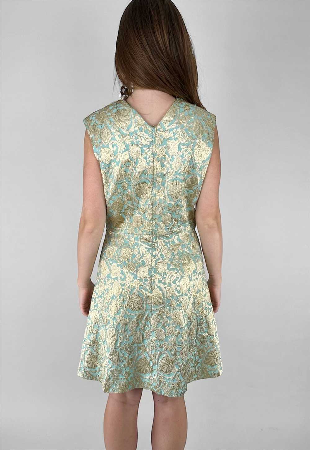 60's Blue Sleeveless Gold Lurex Brocade Vintage M… - image 3