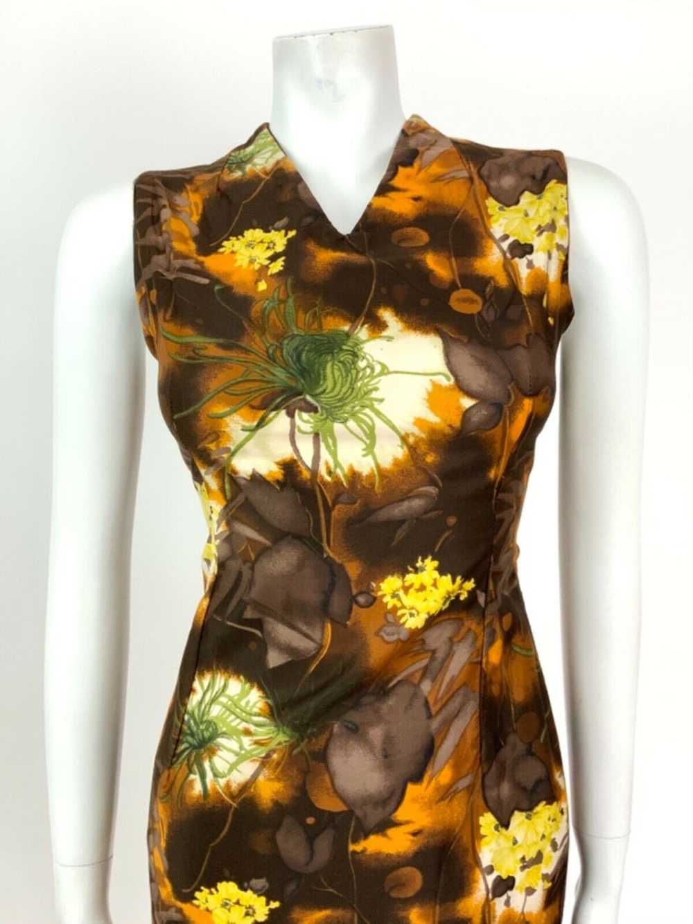 VINTAGE 60s 70s BROWN ORANGE YELLOW GREEN FLORAL … - image 3