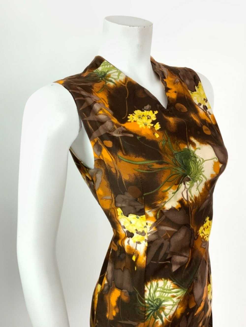 VINTAGE 60s 70s BROWN ORANGE YELLOW GREEN FLORAL … - image 4