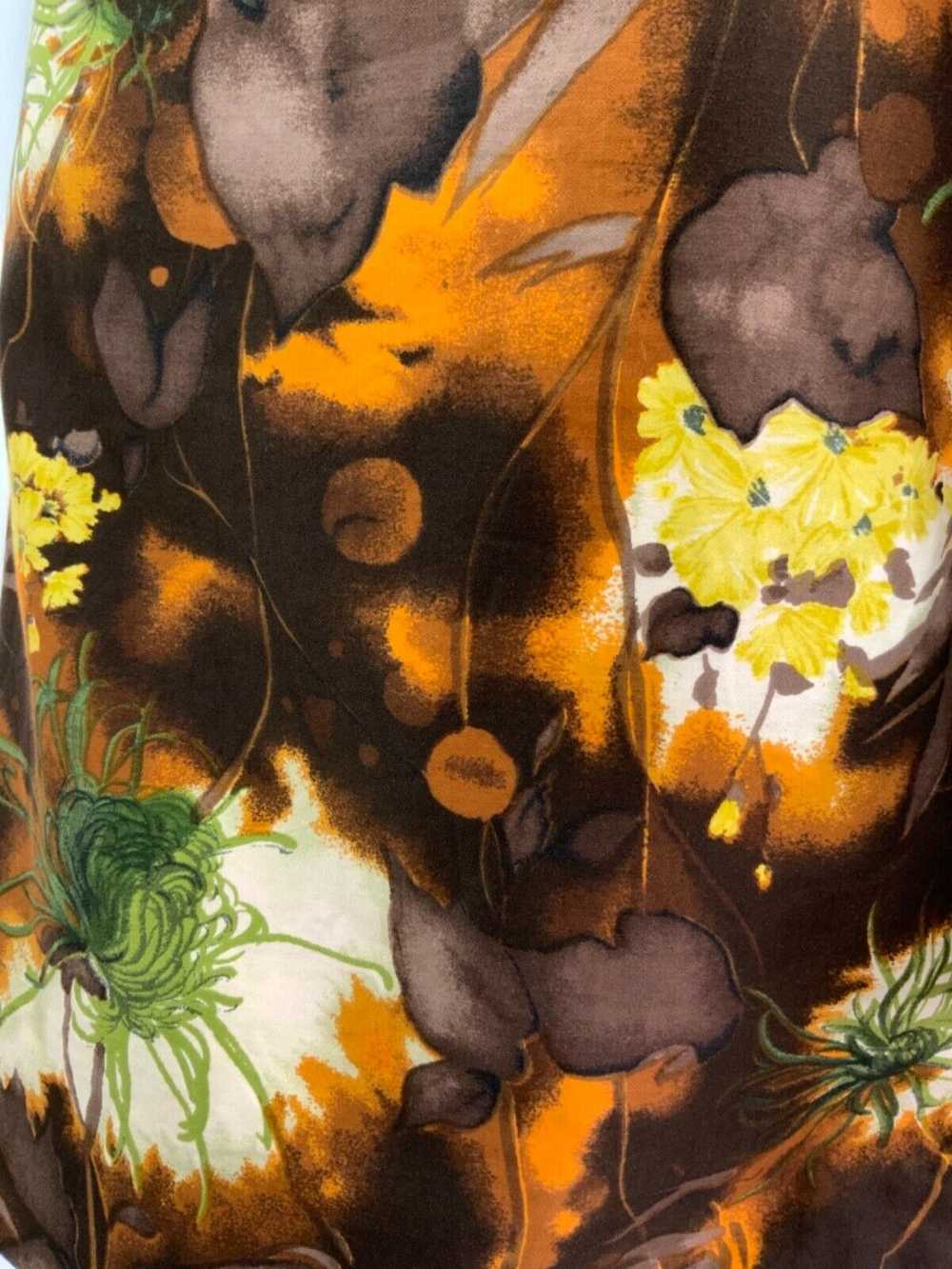 VINTAGE 60s 70s BROWN ORANGE YELLOW GREEN FLORAL … - image 7