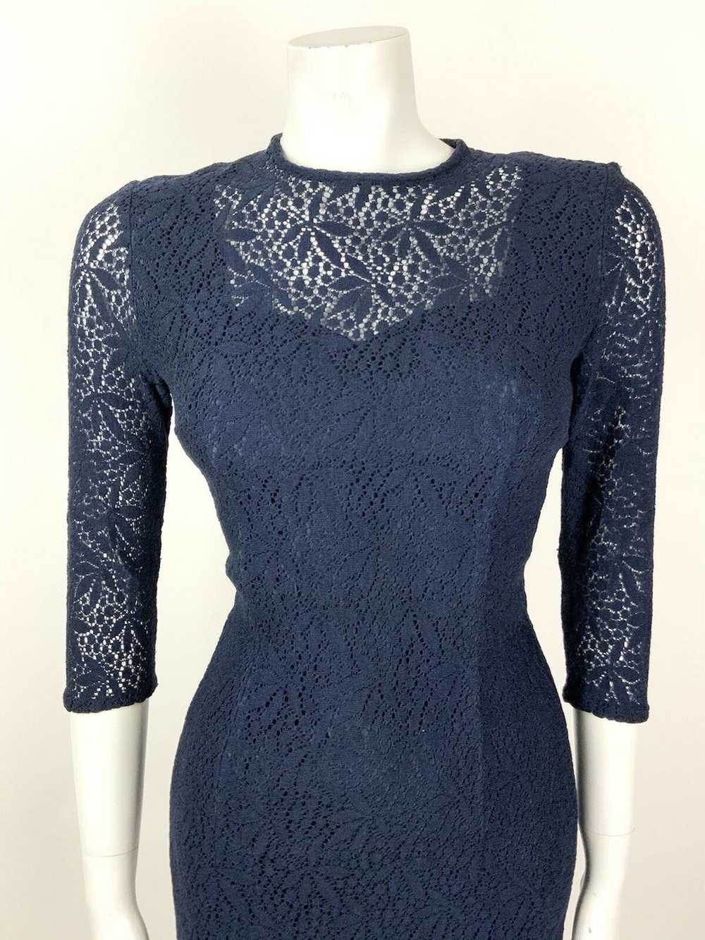 VINTAGE 60s 70s NAVY BLUE FLORAL LACE MOD PENCIL … - image 3