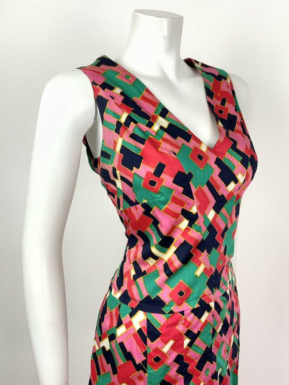 VTG 60s 70s PINK BLUE GREEN GOLD GEOMETRIC PSYCHE… - image 5