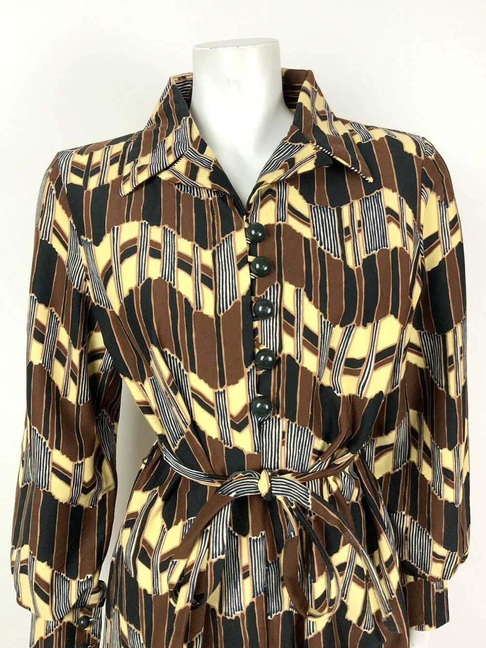 VINTAGE 60s 70s BROWN YELLOW BLACK ZIG-ZAG GEOMET… - image 3