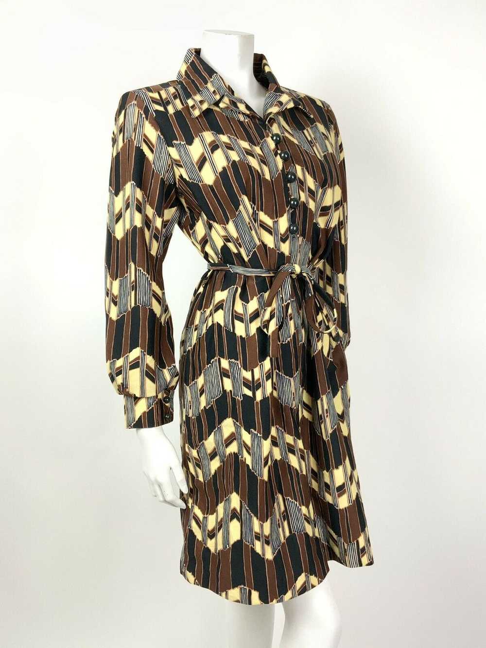 VINTAGE 60s 70s BROWN YELLOW BLACK ZIG-ZAG GEOMET… - image 5