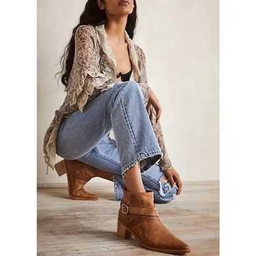 New Free People Back Loop Ankle Boots In Tan Leath