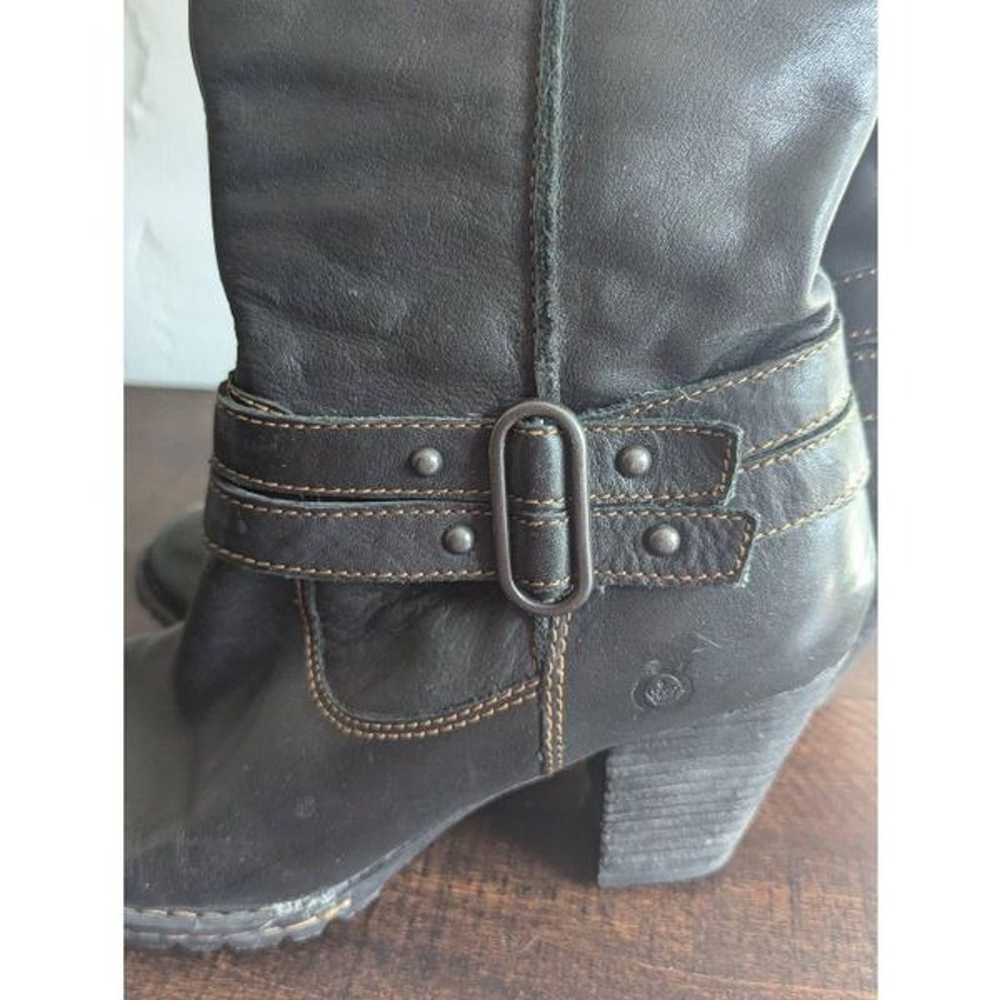 Born Black Leather Knee High Stacked Heeled Boots… - image 8