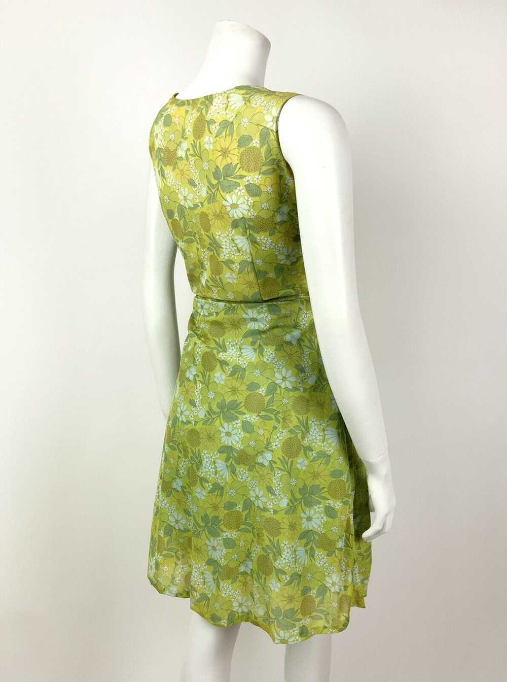 VTG 60s 70s GREEN WHITE YELLOW FLORAL DAISY BOTAN… - image 7