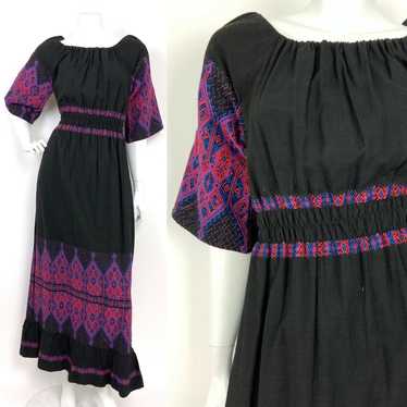 VTG 60s 70s ETHNIC FOLK BLACK BLUE RED EMBROIDERE… - image 1