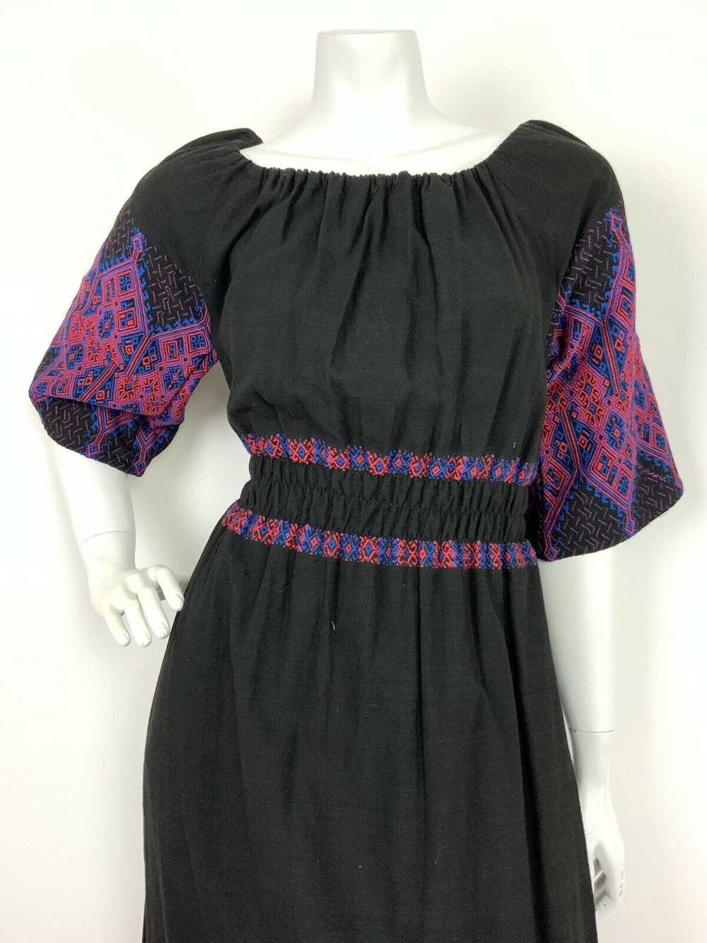 VTG 60s 70s ETHNIC FOLK BLACK BLUE RED EMBROIDERE… - image 3