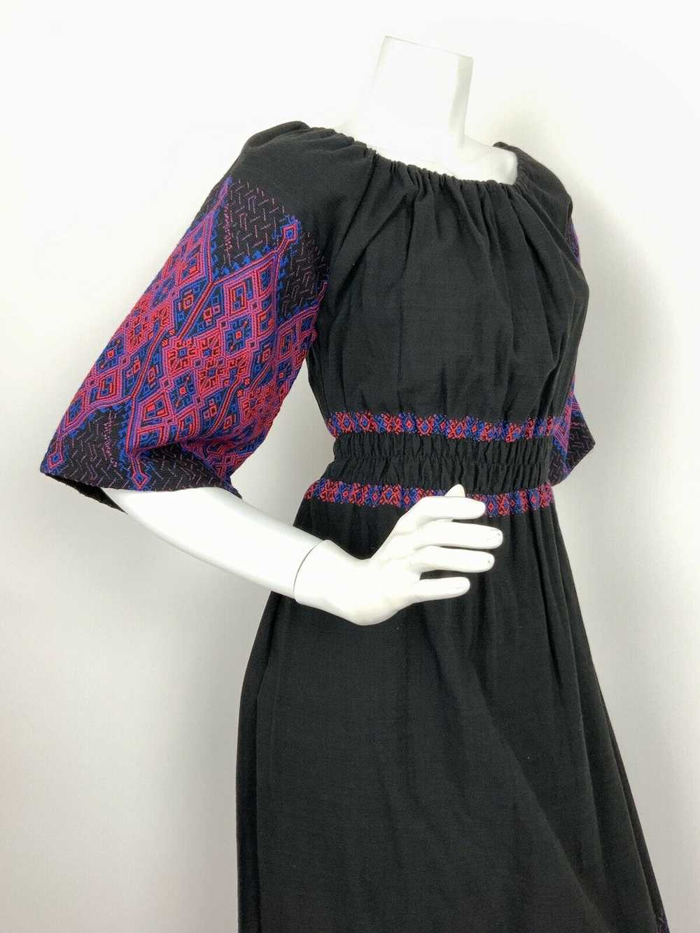 VTG 60s 70s ETHNIC FOLK BLACK BLUE RED EMBROIDERE… - image 4