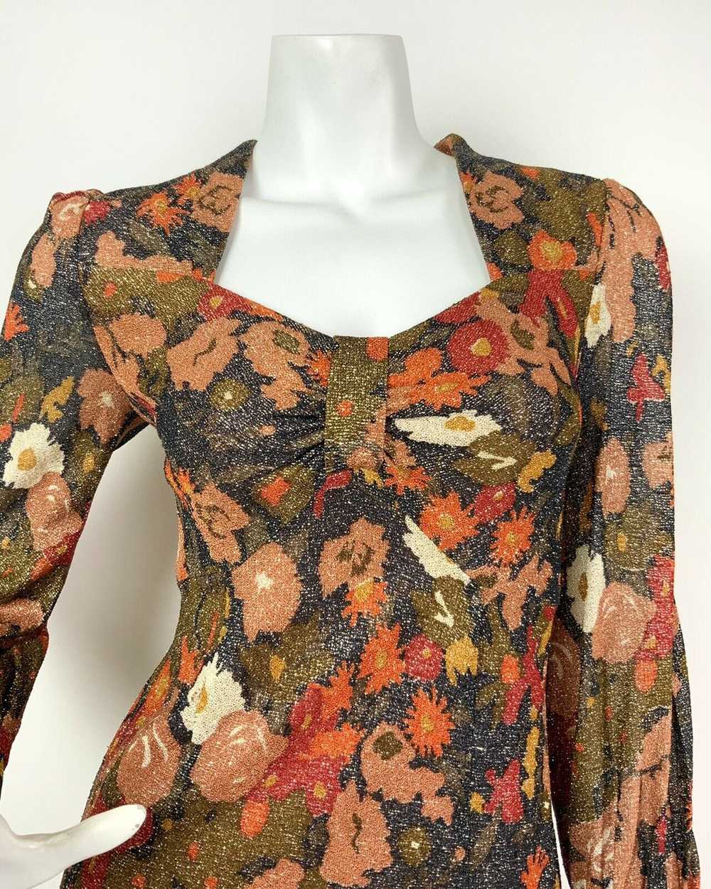 VTG 60s 70s BLACK ORANGE RED GOLD GLITTER LUREX F… - image 3