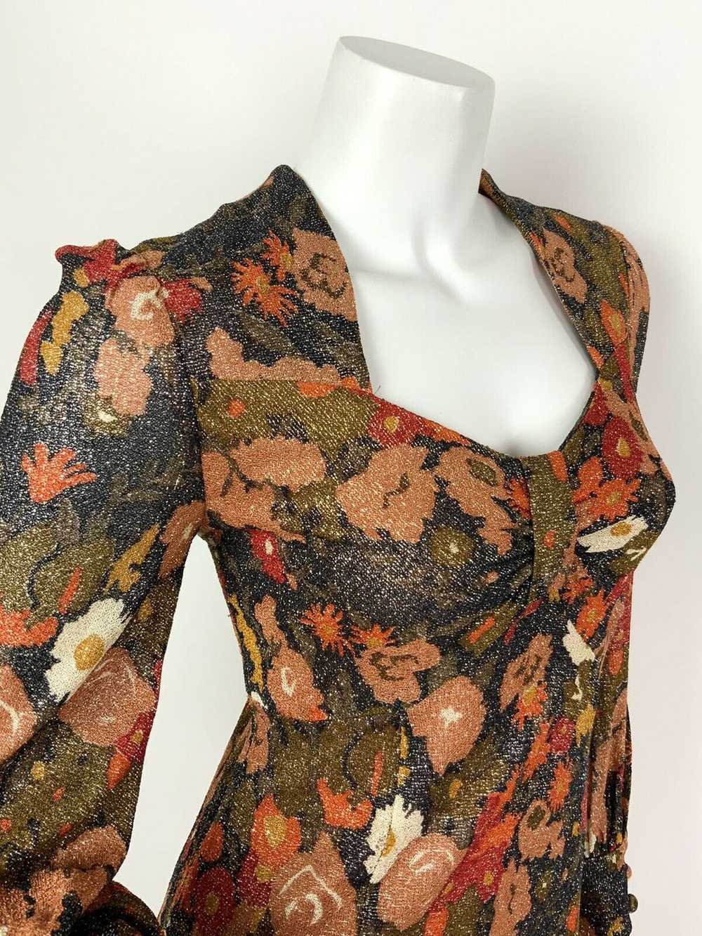 VTG 60s 70s BLACK ORANGE RED GOLD GLITTER LUREX F… - image 6