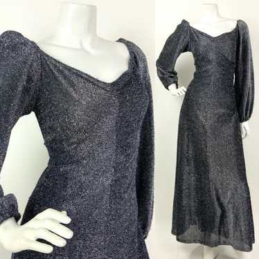 VTG 60s 70s BLACK SILVER GLITTER LUREX SWEETHEART… - image 1