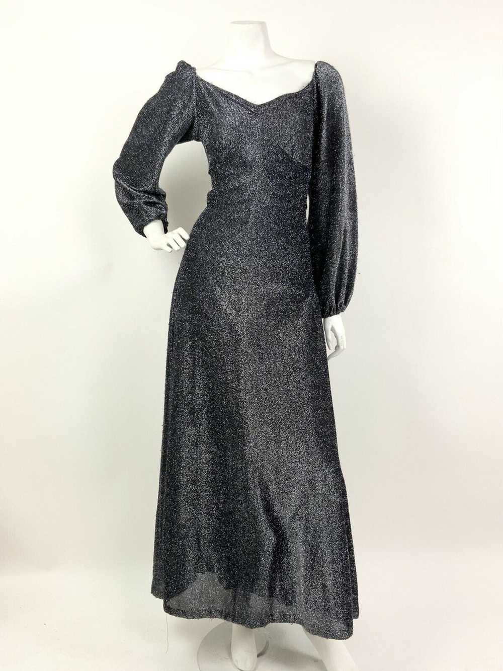 VTG 60s 70s BLACK SILVER GLITTER LUREX SWEETHEART… - image 2