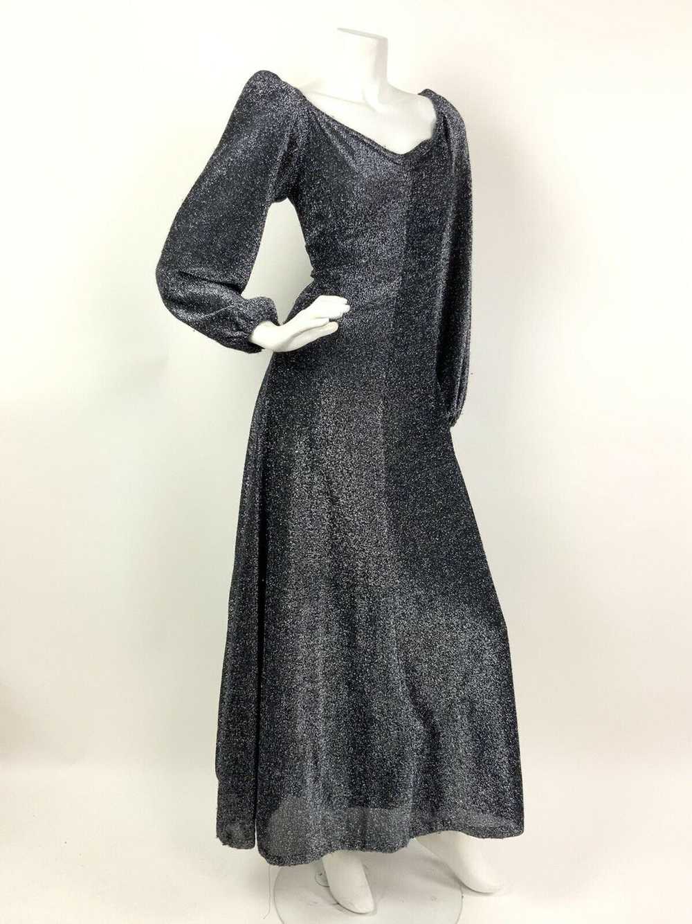 VTG 60s 70s BLACK SILVER GLITTER LUREX SWEETHEART… - image 5