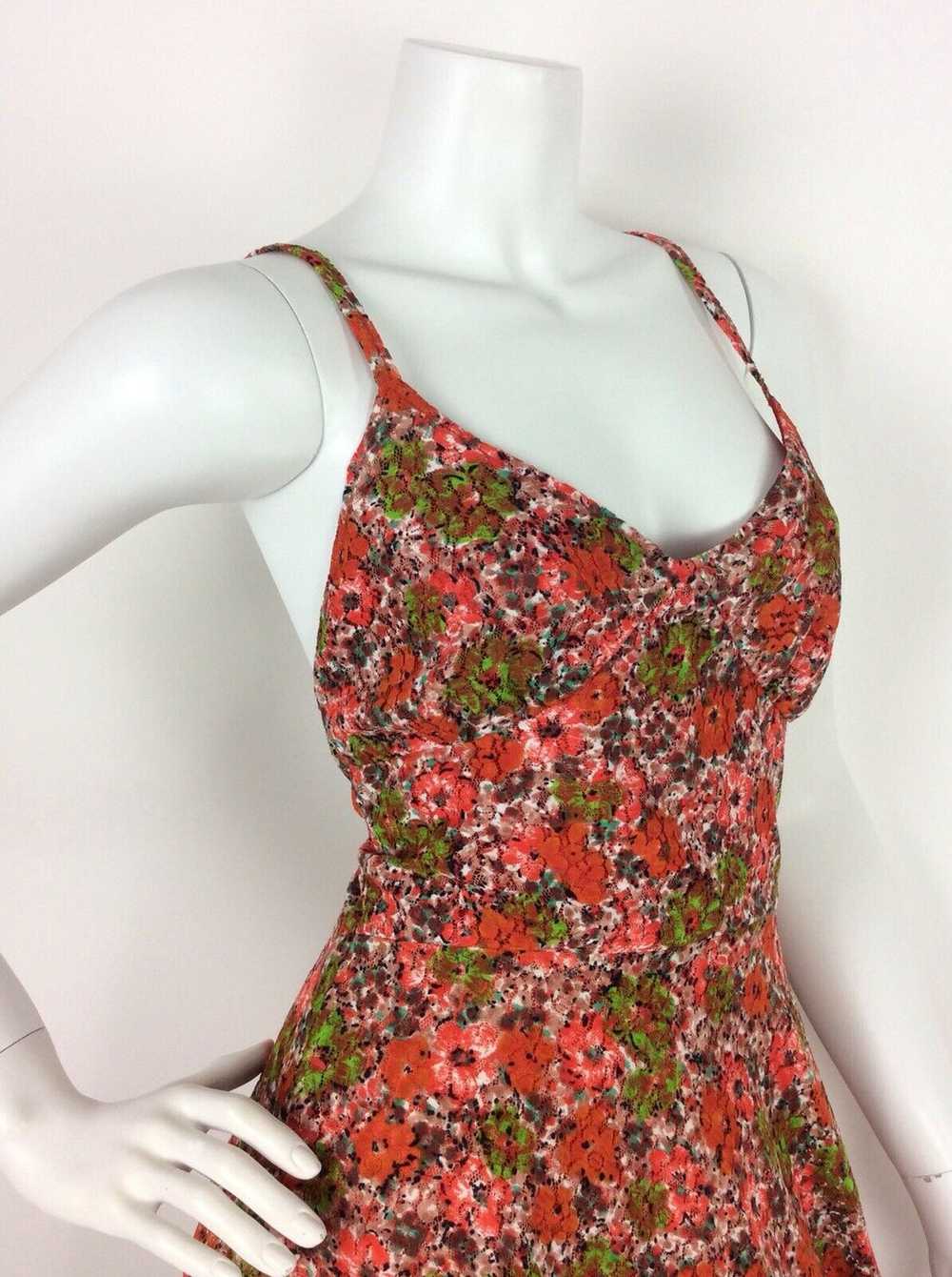 VTG 70S ORANGE RED GREEN BROWN LACE STRAPPY CROSS… - image 3