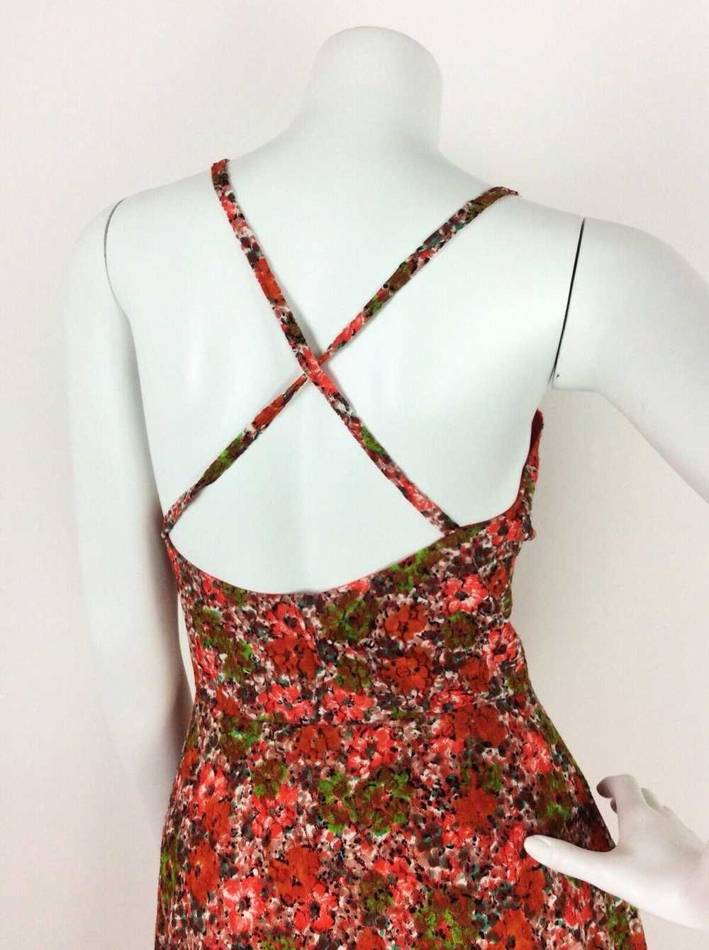 VTG 70S ORANGE RED GREEN BROWN LACE STRAPPY CROSS… - image 6