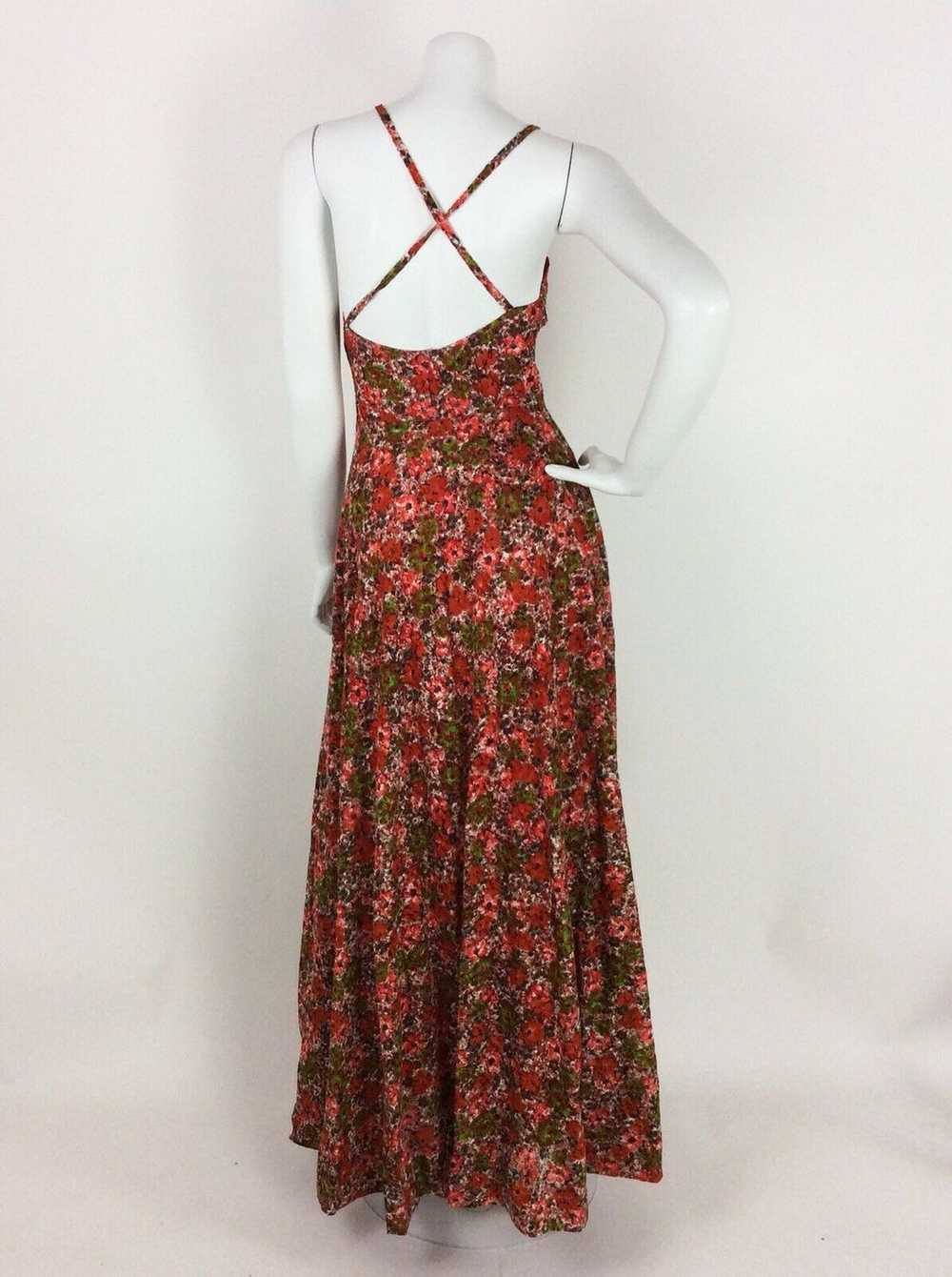 VTG 70S ORANGE RED GREEN BROWN LACE STRAPPY CROSS… - image 7