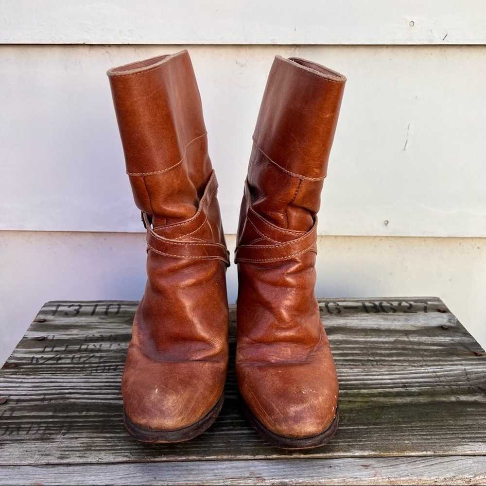 Vintage 70s 80s Zodiac cognac leather heeled boot… - image 2