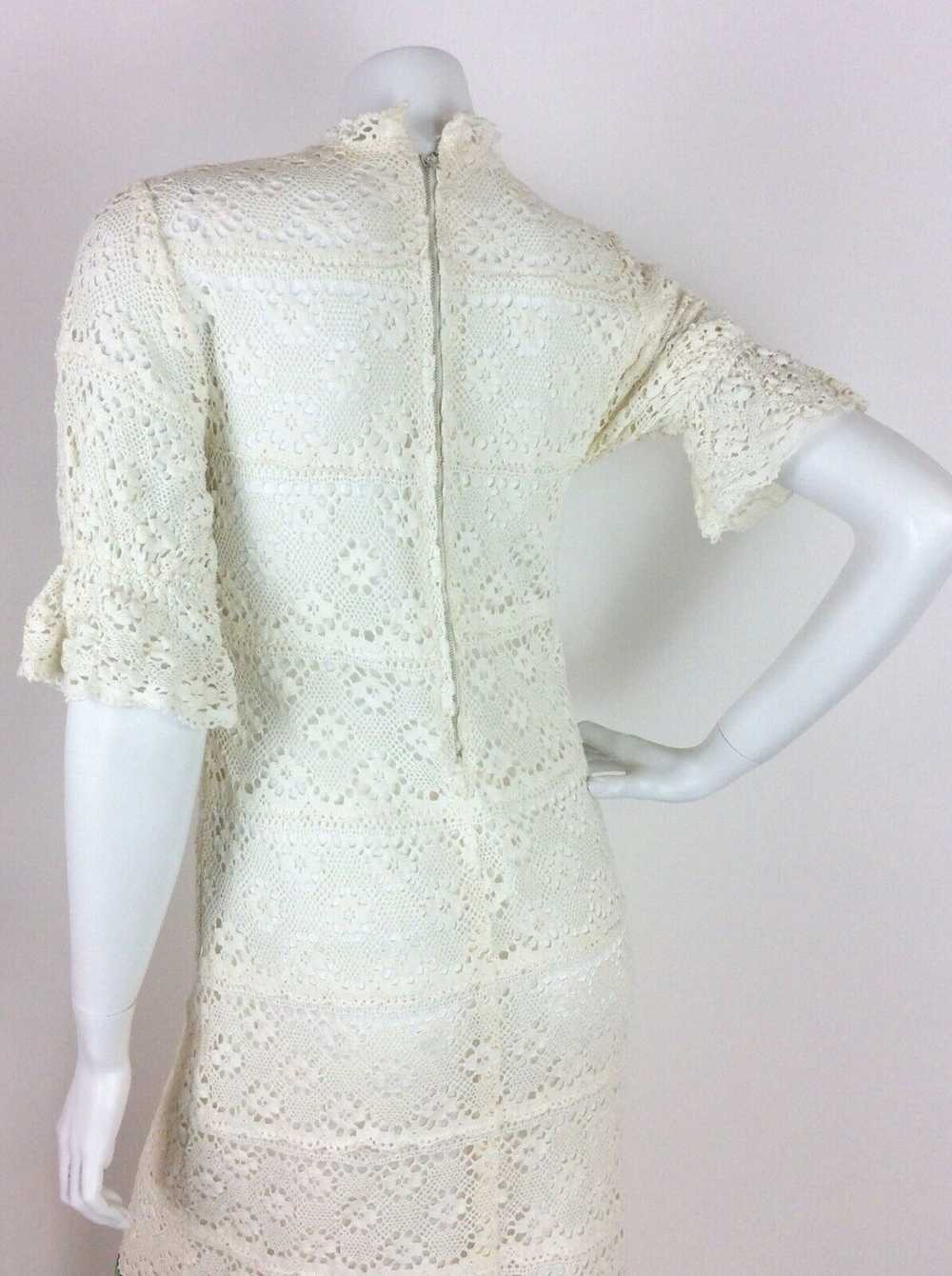 VTG 60S 70S WHITE CREAM EMBROIDERED CROCHET MAXI … - image 7