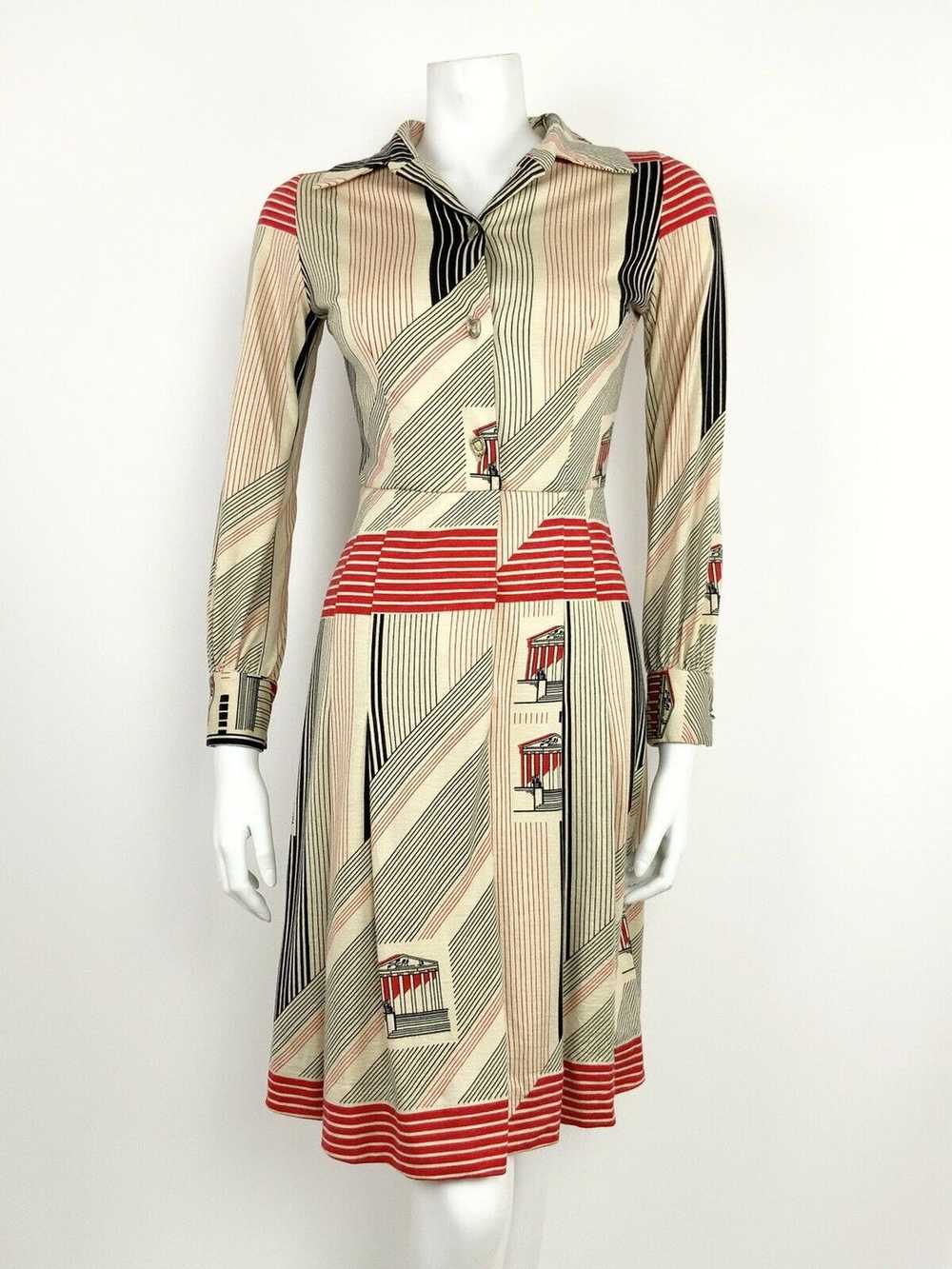 VTG 60s 70s CREAM BLACK RED STRIPED PANTHEON ROMA… - image 2