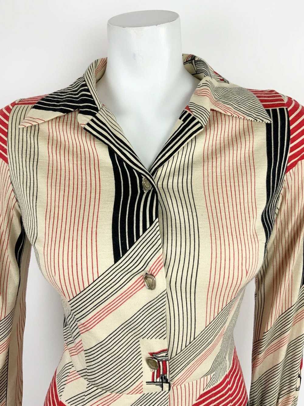 VTG 60s 70s CREAM BLACK RED STRIPED PANTHEON ROMA… - image 3