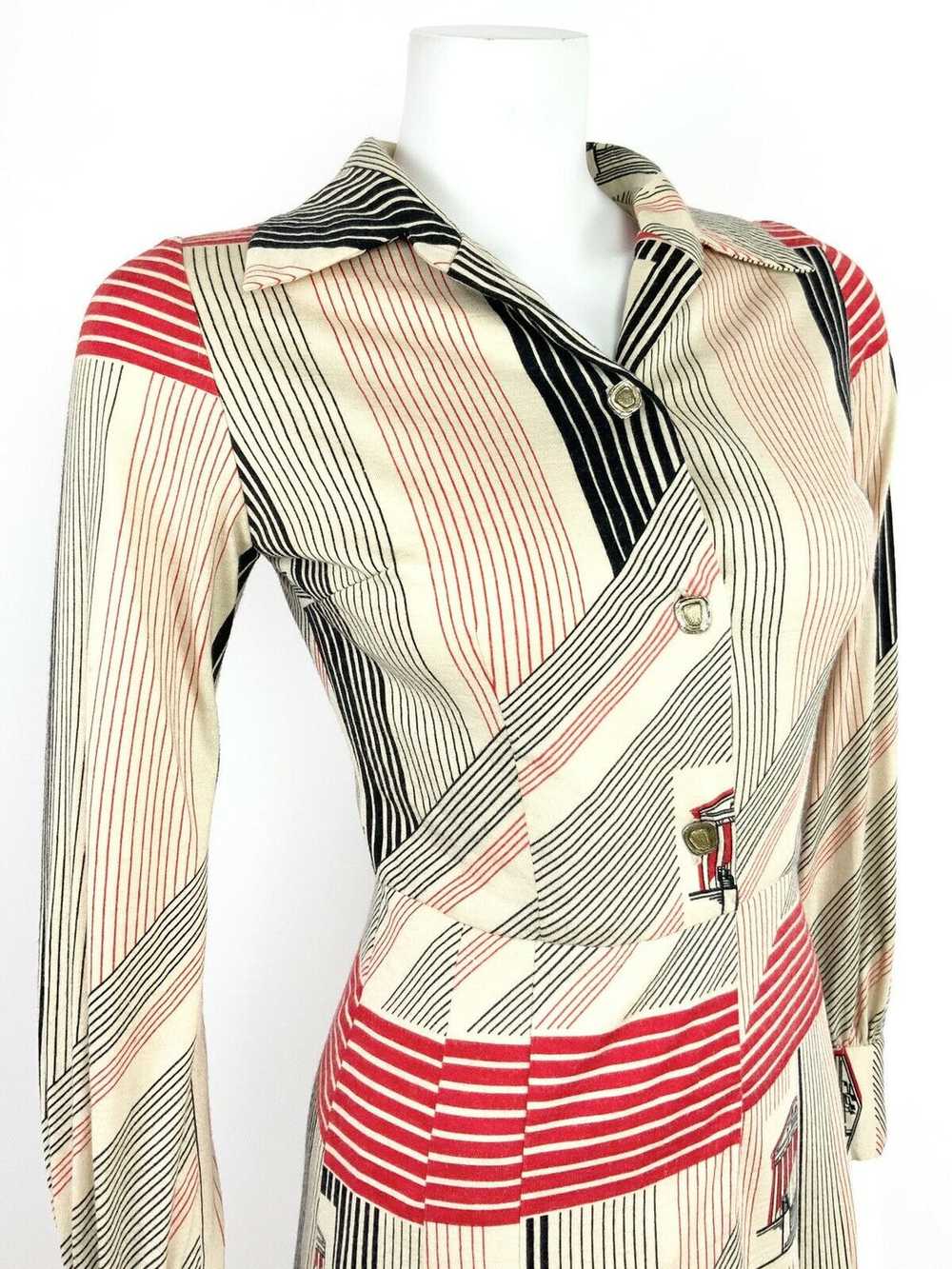 VTG 60s 70s CREAM BLACK RED STRIPED PANTHEON ROMA… - image 4