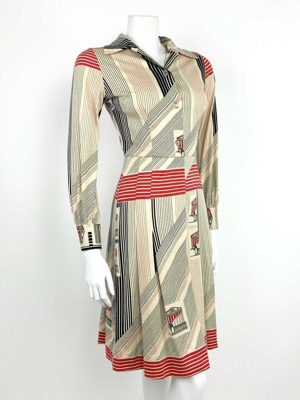 VTG 60s 70s CREAM BLACK RED STRIPED PANTHEON ROMA… - image 5