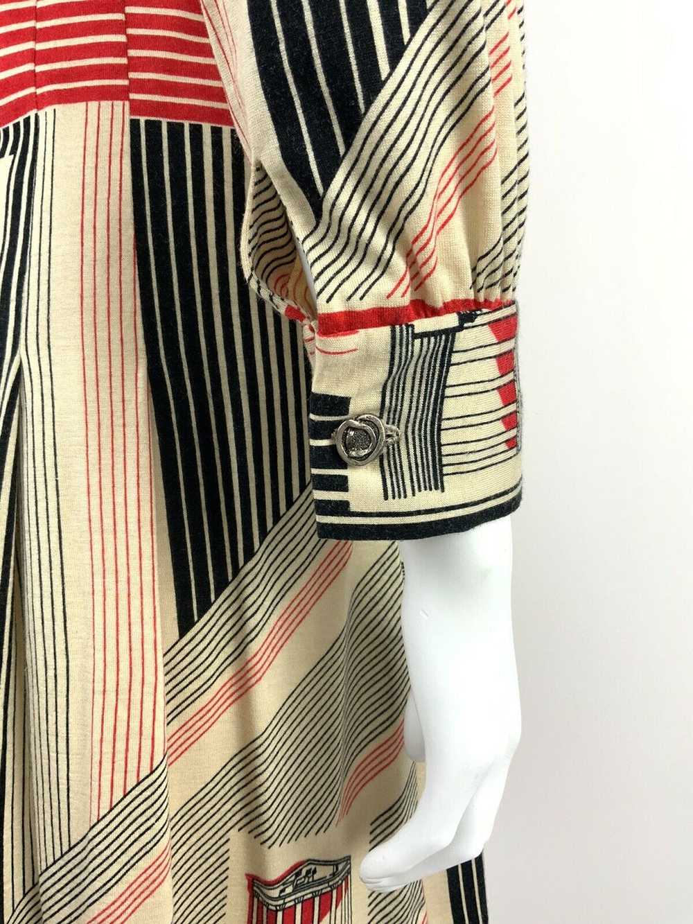 VTG 60s 70s CREAM BLACK RED STRIPED PANTHEON ROMA… - image 8