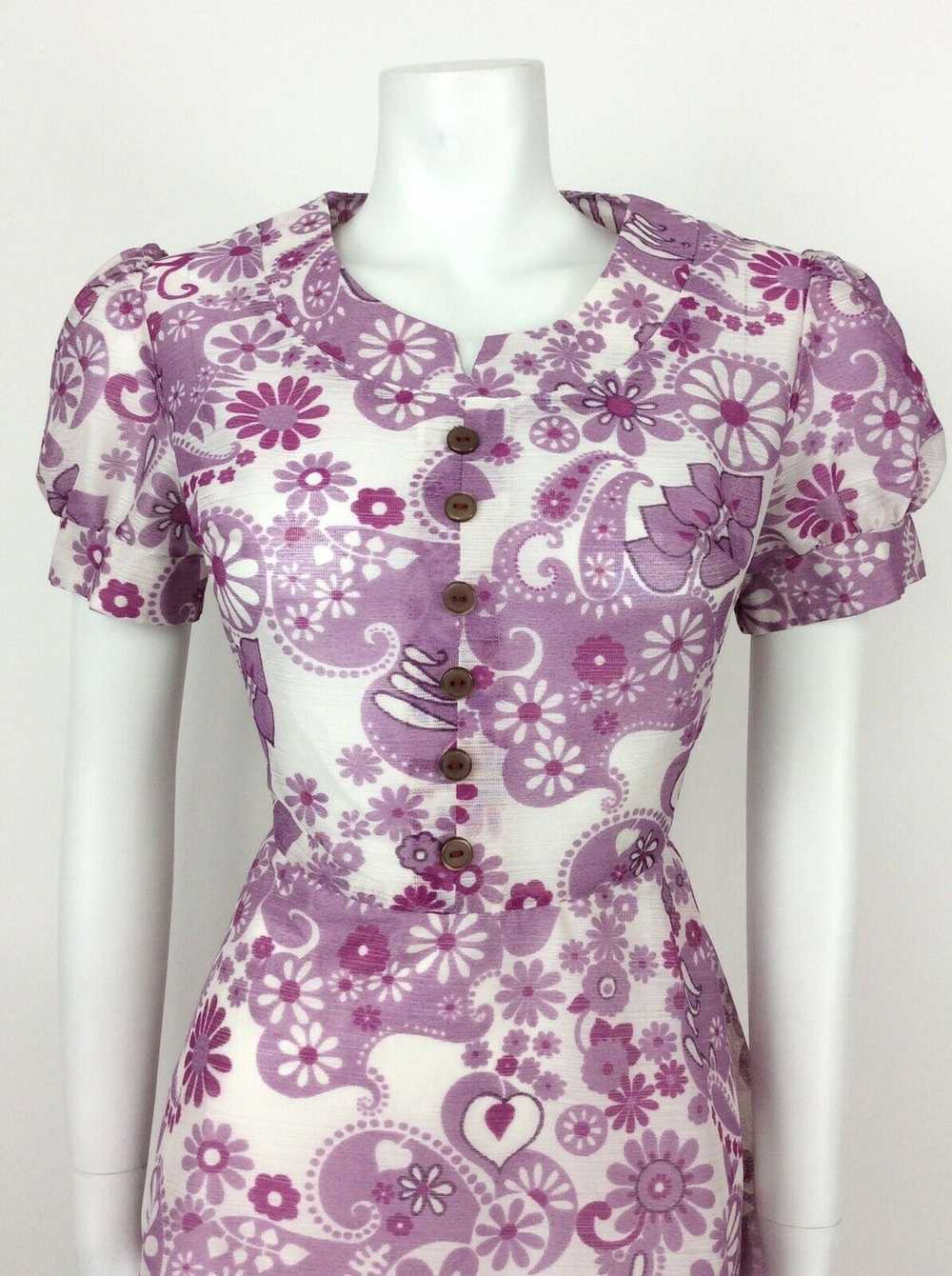 VINTAGE 60s 70s FLORAL PAISLEY PURPLE WHITE LILAC… - image 3