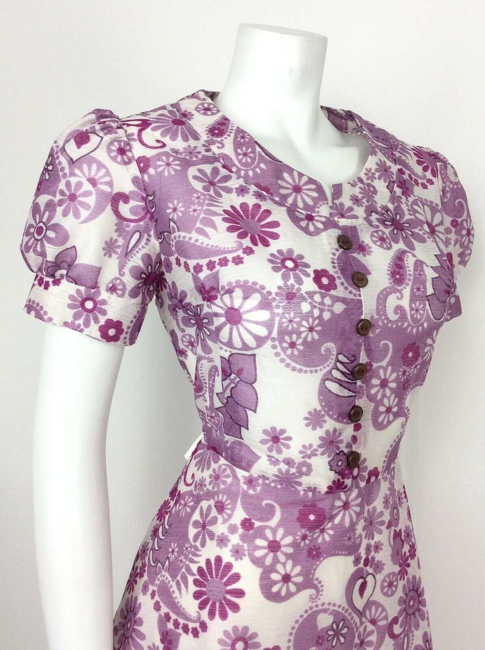 VINTAGE 60s 70s FLORAL PAISLEY PURPLE WHITE LILAC… - image 5