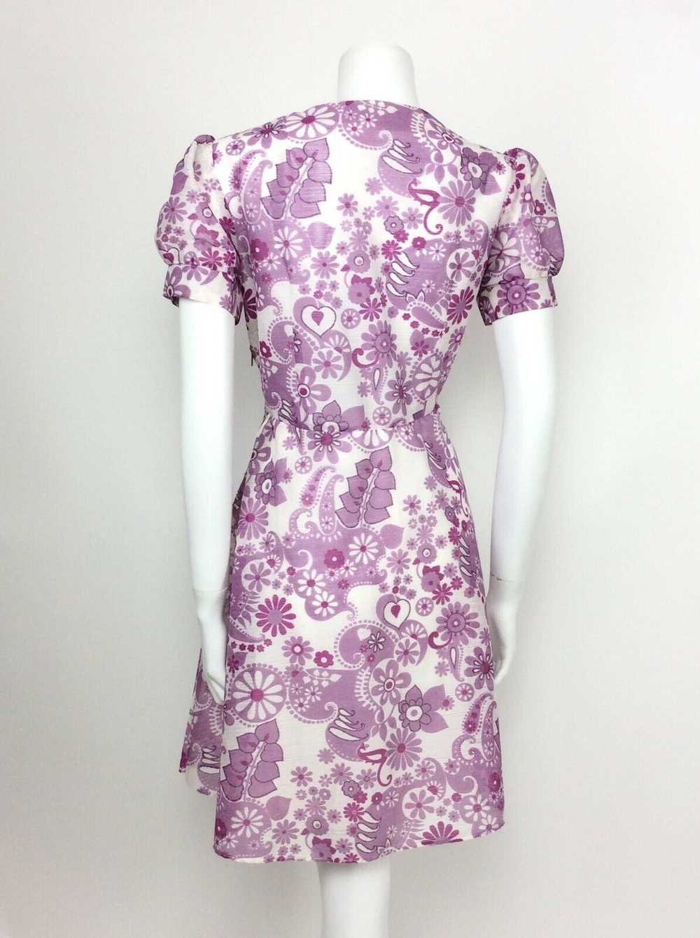 VINTAGE 60s 70s FLORAL PAISLEY PURPLE WHITE LILAC… - image 7