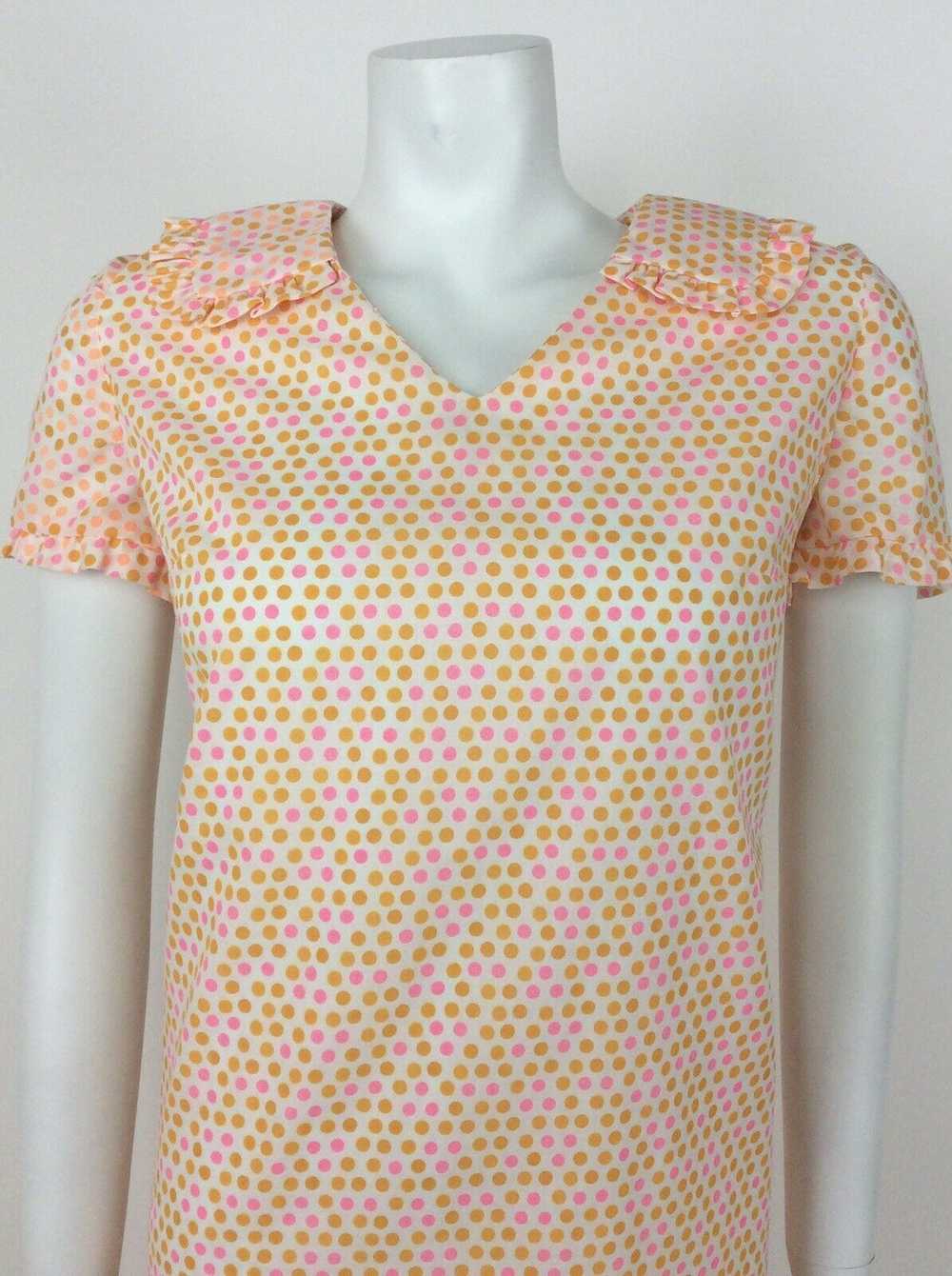 VTG 60s 70s ORANGE PINK WHITE POLKA DOT RUFFLE CO… - image 3