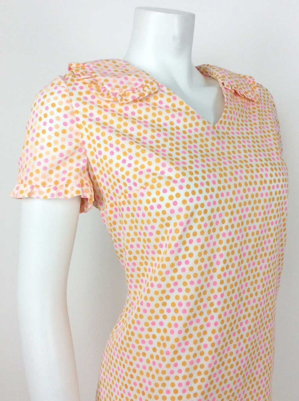 VTG 60s 70s ORANGE PINK WHITE POLKA DOT RUFFLE CO… - image 5