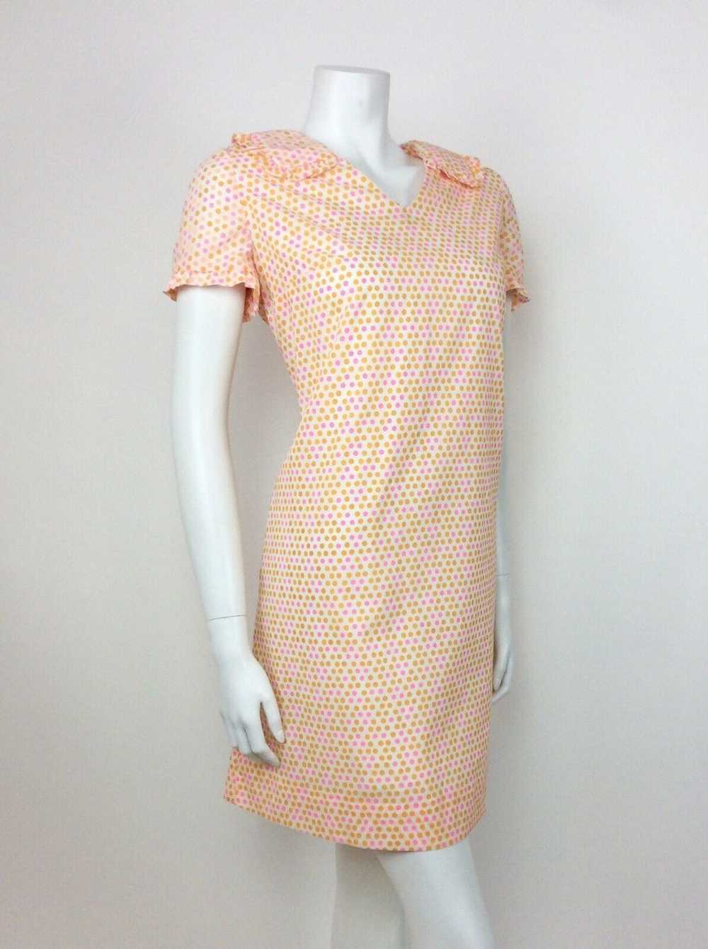 VTG 60s 70s ORANGE PINK WHITE POLKA DOT RUFFLE CO… - image 6