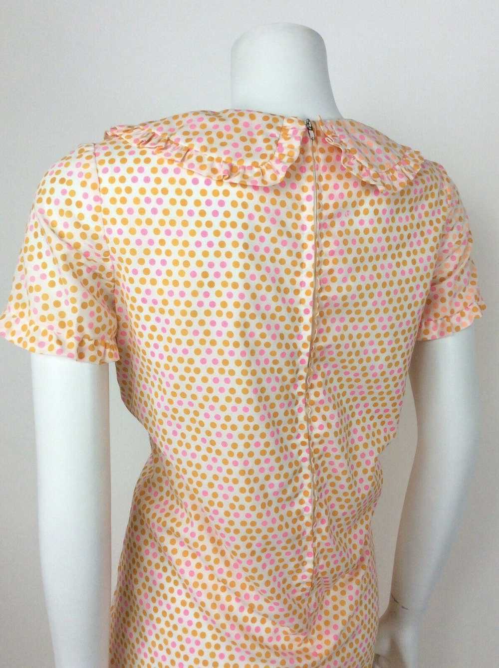 VTG 60s 70s ORANGE PINK WHITE POLKA DOT RUFFLE CO… - image 8